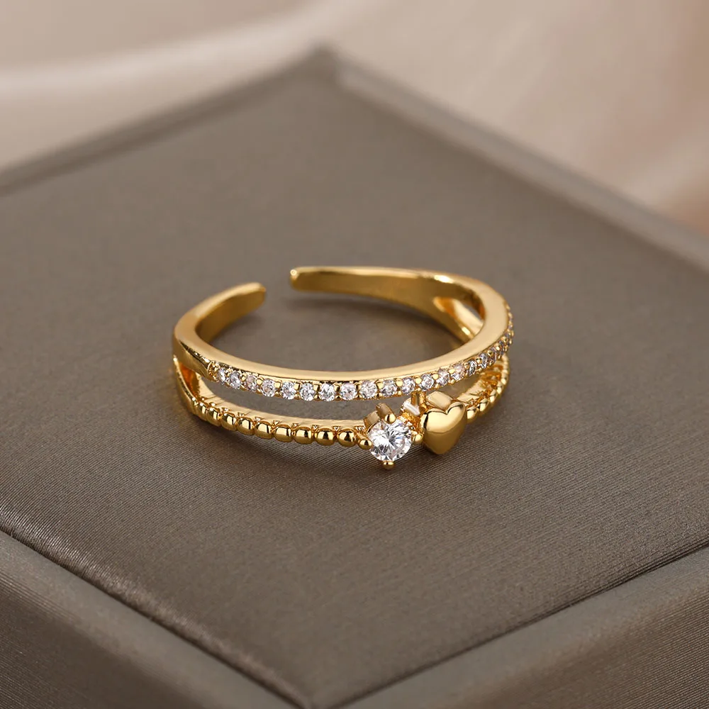 Fashion Zircon Heart Opening Rings Stainless Steel Gold Wedding Adjustable Finger Ring Gothic Accessories Jewelry Gifts 2021
Fashion Zircon Heart Opening Rings Stainless Steel Gold Wedding Adjustable Finger Ring Gothic Accessories Jewelry Gifts 2021