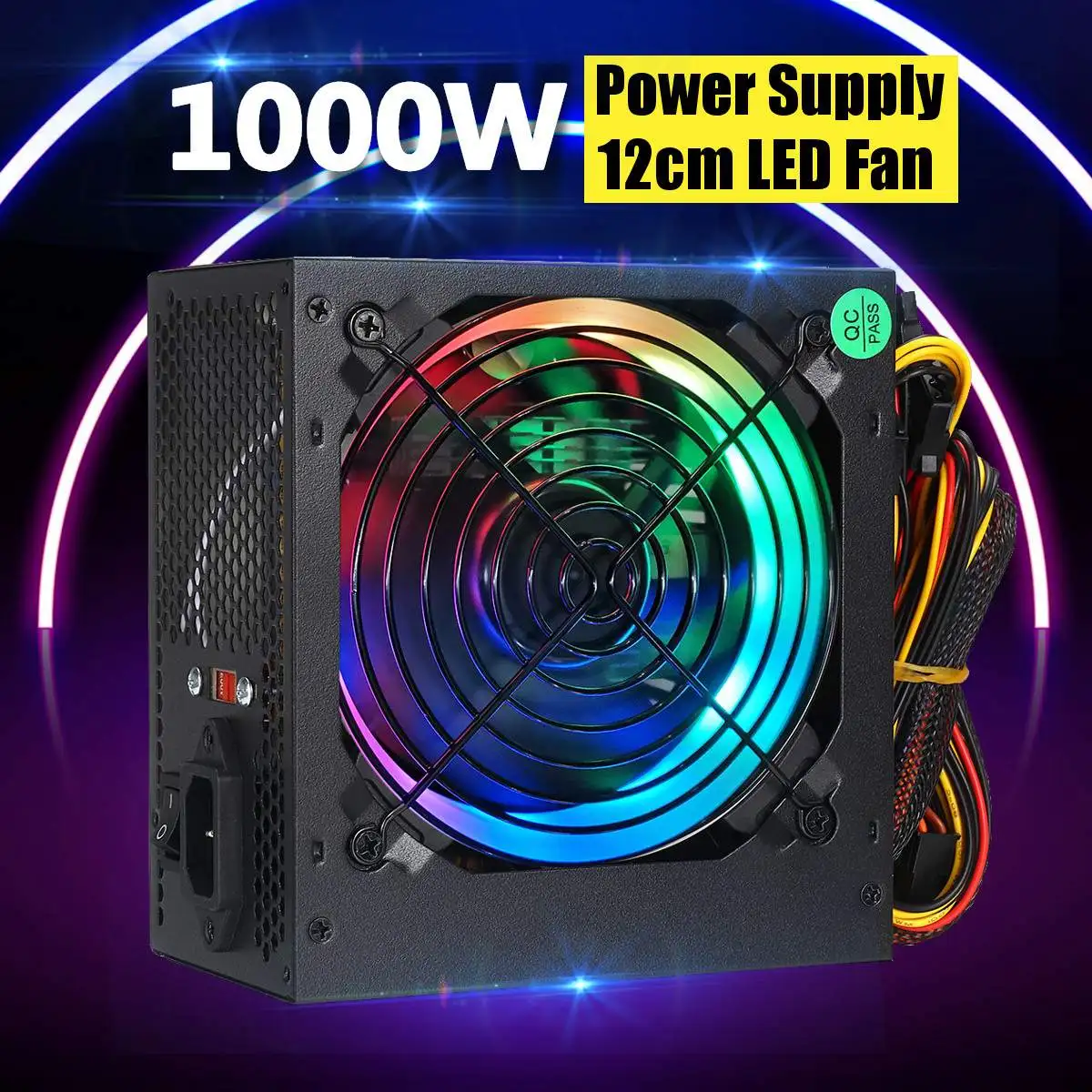 Макс 1000 Вт источник питания PSU тихий 12 см светодиодный rgb вентилятор ATX 24pin 12В ПК