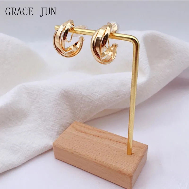 GRACE JUN новые золотые минималистичные серьги клипсы в форме с кольца не проколотые
