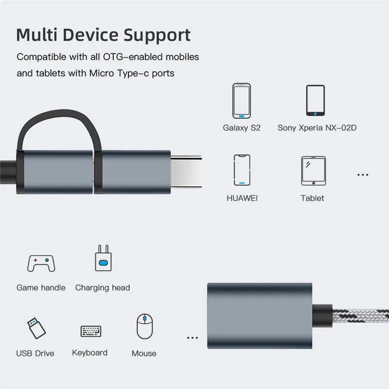 Кабель адаптера Micro/type-c к USB 2 0 два в одном OTG Поддержка U-диска мыши и клавиатуры