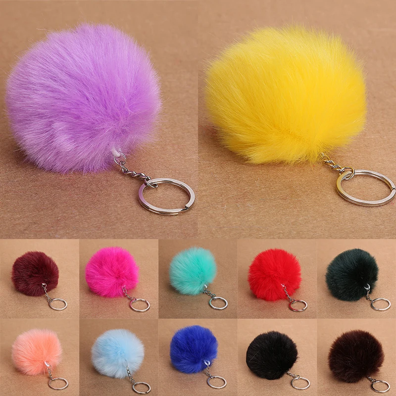 Faux Fur Keychain pompom Ball Car Key Chain Soft Ring Pink Black Handbag Accessories Pendant Decoration | Украшения и аксессуары