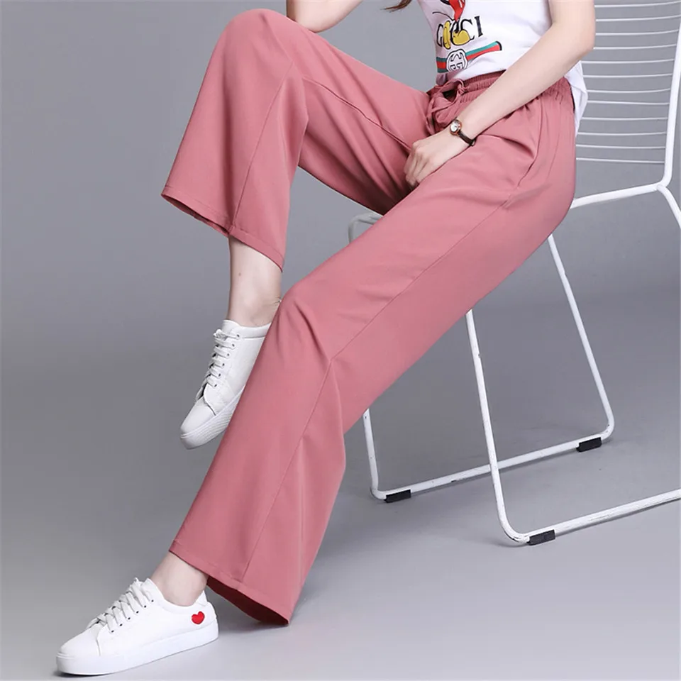 Spring Summer Ice Silk High Waist Straight Wide Leg Pants Women New Loose All-match Drape Mopping Pants Slacks Trousers Mujer 
Spring Summer Ice Silk High Waist Straight Wide Leg Pants Women New Loose All-match Drape Mopping Pants Slacks Trousers Mujer