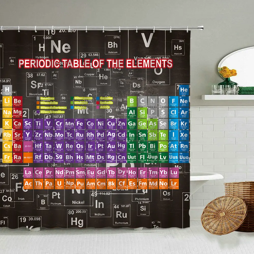 Periodic Table Shower Curtain Chemistry Table White Black Bathroom Wall Decoration With Hook Waterproof Polyester Screen Set 
Periodic Table Shower Curtain Chemistry Table White Black Bathroom Wall Decoration With Hook Waterproof Polyester Screen Set