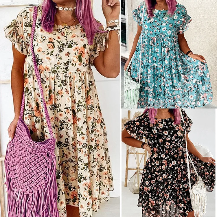 Floral Dress Women 2021 Round Neck Floral Print Short Sleeve Loose Dress Women S-3XL Size dresses for women
Floral Dress Women 2021 Round Neck Floral Print Short Sleeve Loose Dress Women S-3XL Size dresses for women