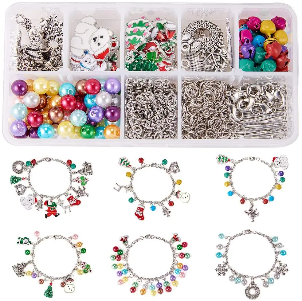 1 Box DIY 6PCS Christmas Charm Bracelet Making Kit Silver Metal X-mas Tree Snowman Snowflake Stocking Wreath Charms Jingle Bells
1 Box DIY 6PCS Christmas Charm Bracelet Making Kit Silver Metal X-mas Tree Snowman Snowflake Stocking Wreath Charms Jingle Bells