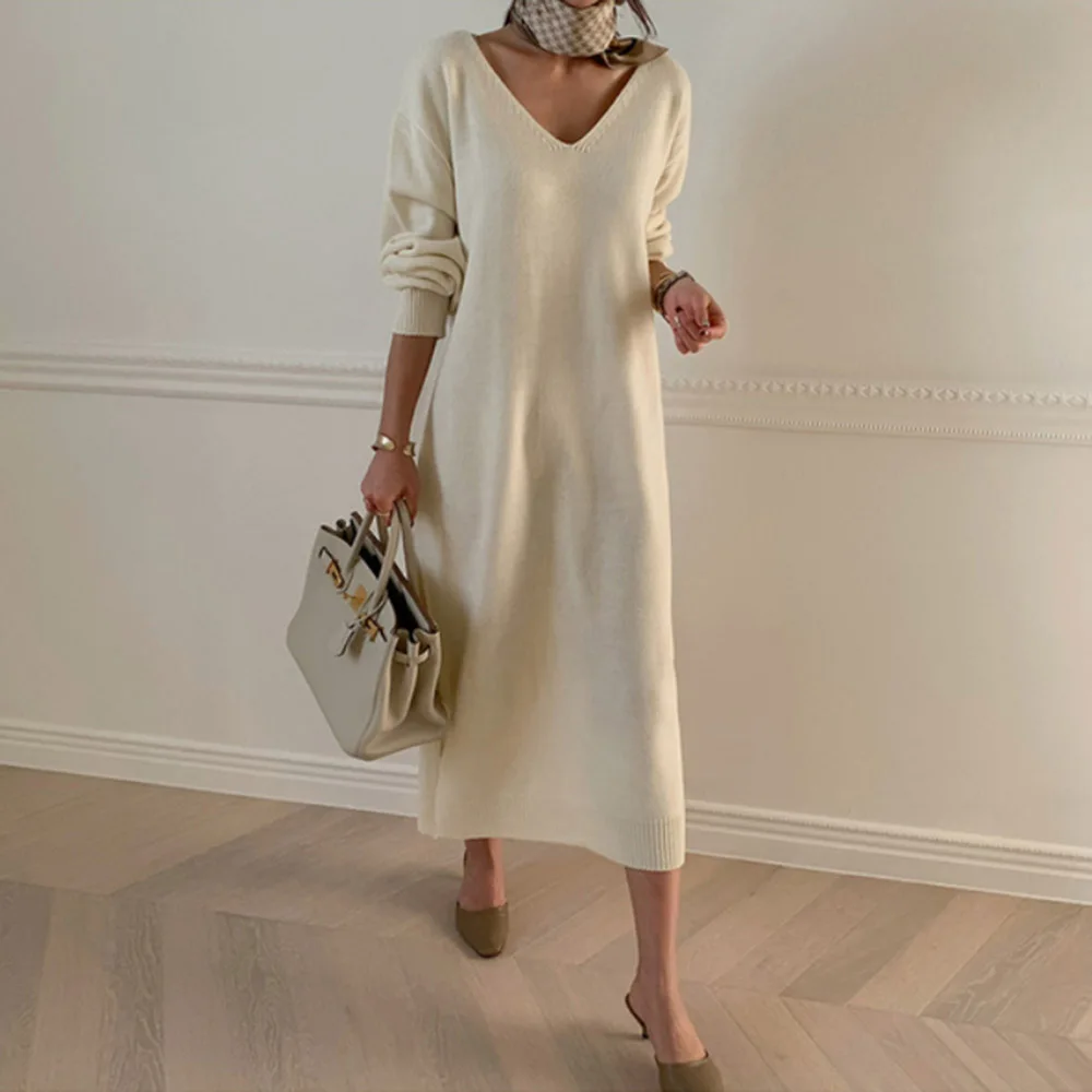 V-Neck Mid-Calf Long Sleeve Pullover Women's Dress 
V-Neck Mid-Calf Long Sleeve Pullover Women's Dress