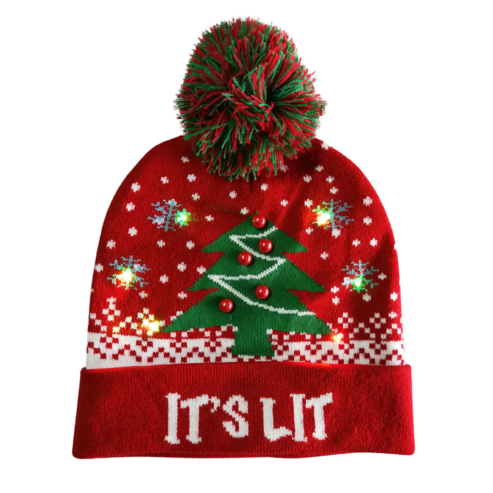 

Knitted Led Christmas Hat Beanie Light Up Illuminate Warm Hat Christmas Tree Snowman Kids Adults New Year Christmas Decor