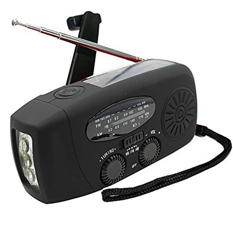 Multifunctional Hand radio Solar Crank Dynamo Powered AM/FM/NOAA Weather Radio Use Emergency LED Flashlight and Power Bank
Multifunctional Hand radio Solar Crank Dynamo Powered AM/FM/NOAA Weather Radio Use Emergency LED Flashlight and Power Bank