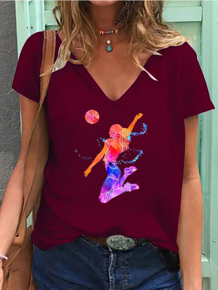Женская летняя футболка с коротким рукавом и глубоким V-образным вырезом | одежда