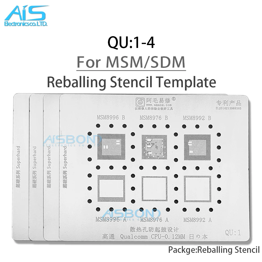 

QU1 CPU Stencil Reballing For MSM8996 MSM8976 MSM8992 MSM8994 MSM8953 MSM8937 MSN8998 MSM7225A MSM8928 MSM8940 MSM8960 SDM660