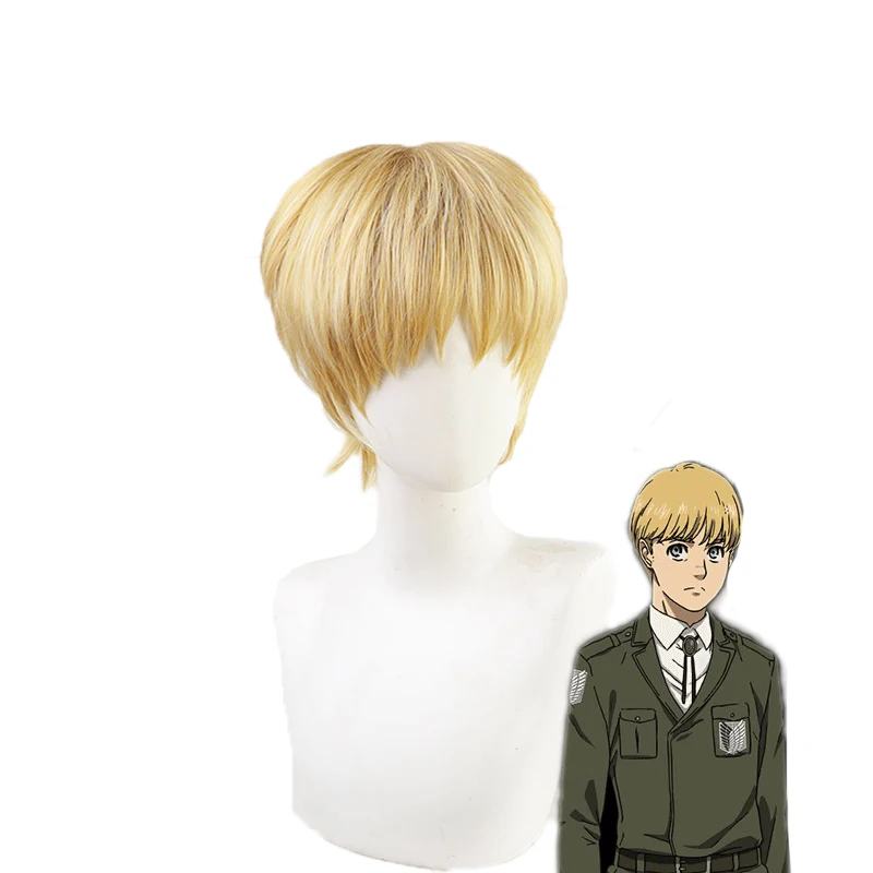 

Attack on Titan Armin Arlert Short Silky Straight Boy's Shaggy Layered Yellow Synthetic Hair Men Cosplay Wig+ Wig Cap