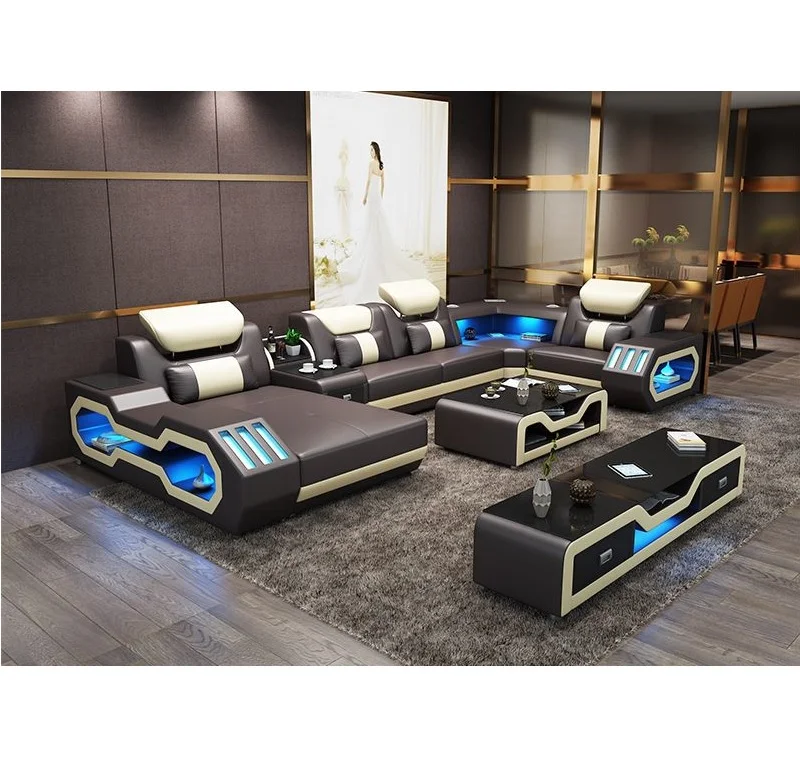 Популярный современный дизайн мебель для гостиной музыкальный плеер USB Bluetooth светодиодные лампы диван