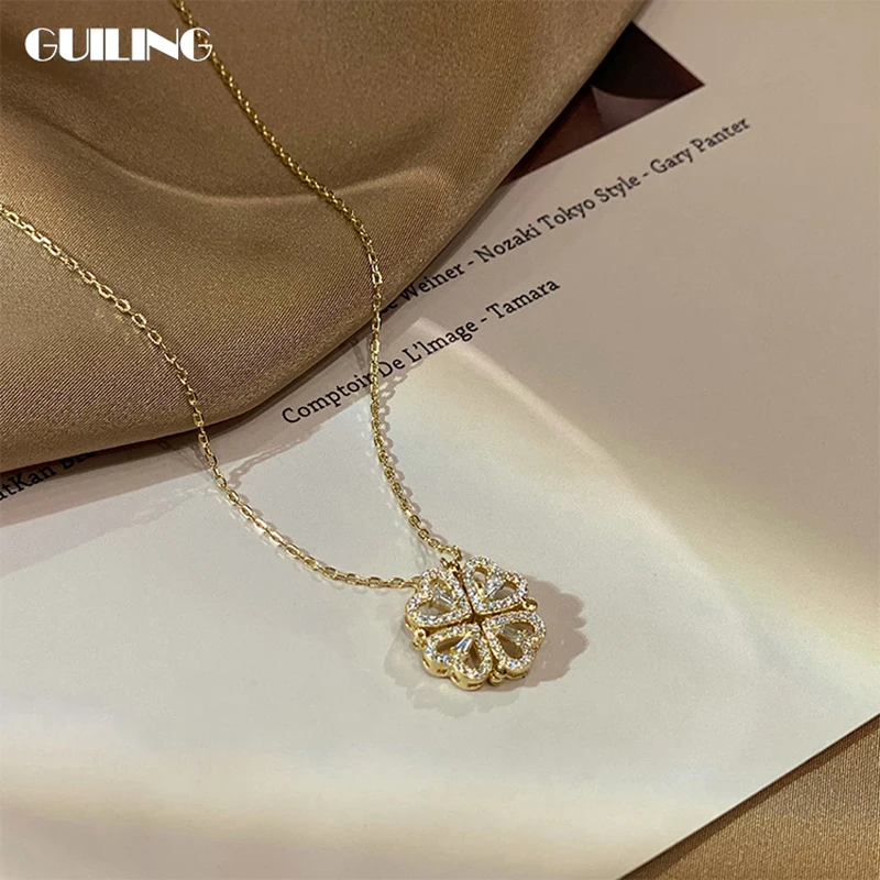 Dainty Romantic Rhinestone Alloy Four Clover Heart Pendant Charm Necklace for Women Valentine Day Birthday Gift Crystal Jewelry
Dainty Romantic Rhinestone Alloy Four Clover Heart Pendant Charm Necklace for Women Valentine Day Birthday Gift Crystal Jewelry