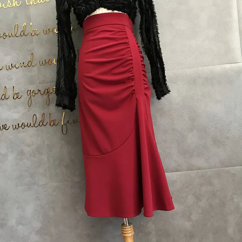 of tall waist drape a word female autumn with elastic lateral irregular fold black TB es in professional work 
of tall waist drape a word female autumn with elastic lateral irregular fold black TB es in professional work