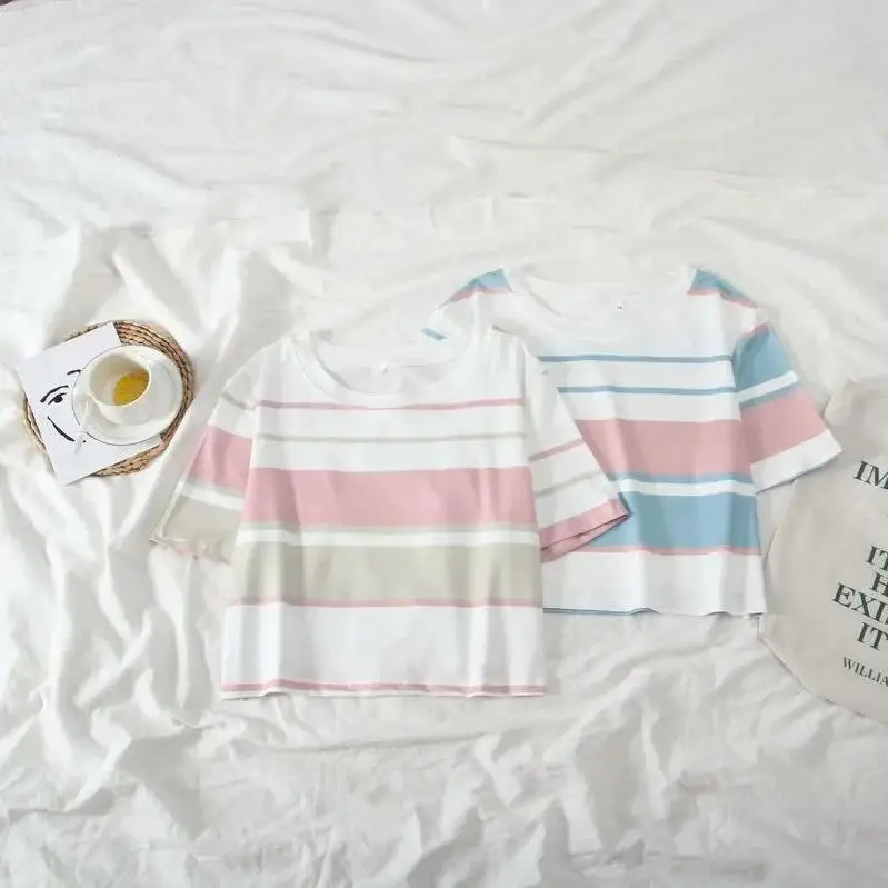 T-shirts Women O-Neck Striped Sweet Loose Korean Style Trendy All-match Womens Clothing Kawaii Short Sleeve Leisure Daily Simple
T-shirts Women O-Neck Striped Sweet Loose Korean Style Trendy All-match Womens Clothing Kawaii Short Sleeve Leisure Daily Simple