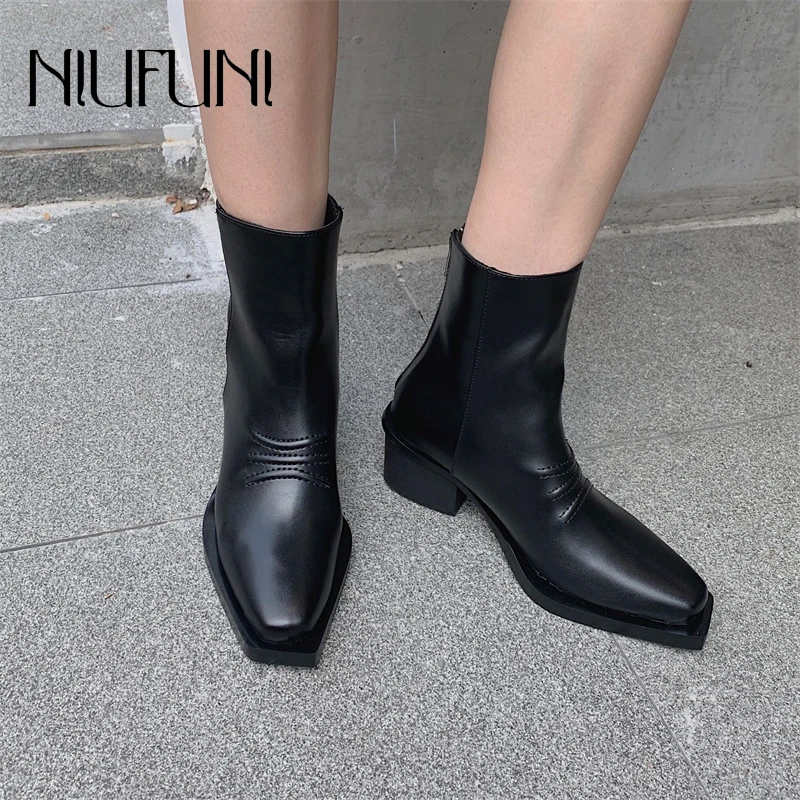 Ankle Boots Females Square Toe Thick High Heels Short Tube Back Zipper Black Leather Women Boots Simple Autumn Shoes Botas Mujer
Ankle Boots Females Square Toe Thick High Heels Short Tube Back Zipper Black Leather Women Boots Simple Autumn Shoes Botas Mujer