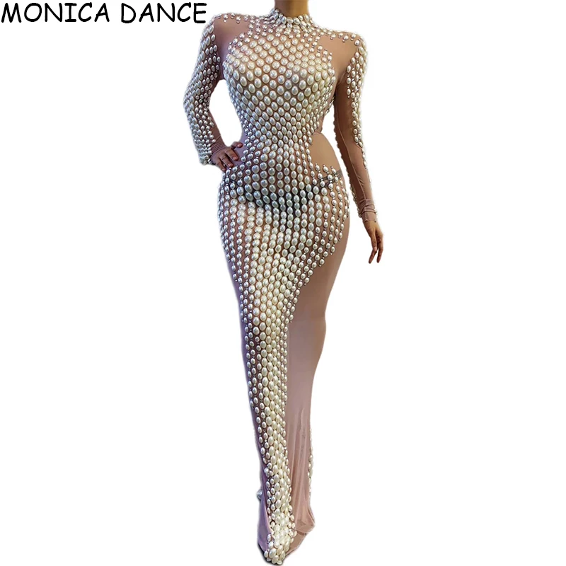 Sexy Nightclub Mesh Rhinestones Pearls Dress Birthday Celebrate Dance Dress Transparent Outfit Women Singer Wear Prom Long Dress
Sexy Nightclub Mesh Rhinestones Pearls Dress Birthday Celebrate Dance Dress Transparent Outfit Women Singer Wear Prom Long Dress