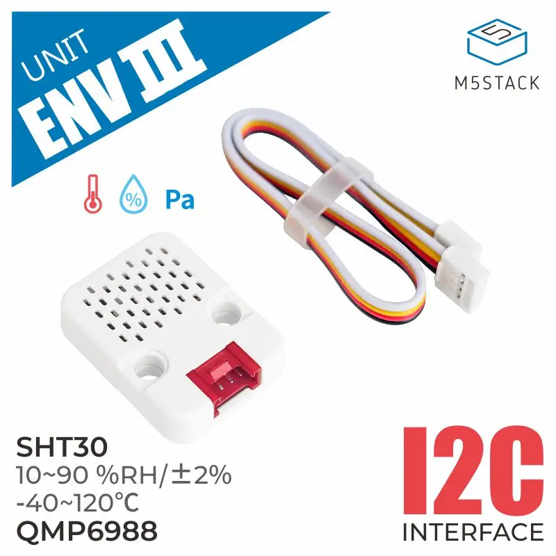 M5Stack Official ENV III датчик окружающей среды SHT30 и QMP6988 измерение температуры и влажности, давления воздуха
M5Stack Official ENV III датчик окружающей среды SHT30 и QMP6988 измерение температуры и влажности, давления воздуха