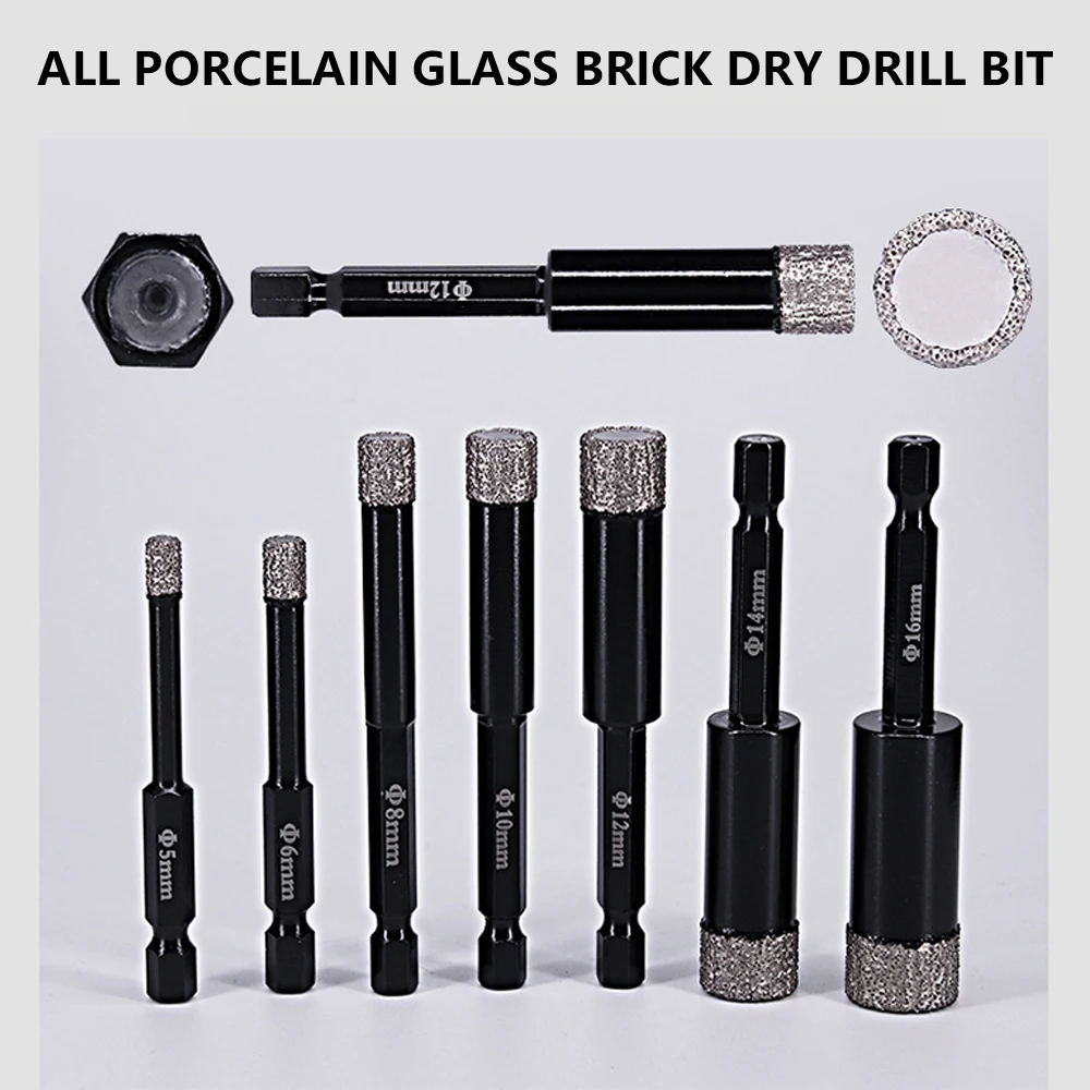 Brazed Hole Saw Cutter Dry Diamond Core Hex Shank Drill Bits for Granite Marble Ceramic Tile Glass 5/6/8/10/12/14/16mm
Brazed Hole Saw Cutter Dry Diamond Core Hex Shank Drill Bits for Granite Marble Ceramic Tile Glass 5/6/8/10/12/14/16mm
