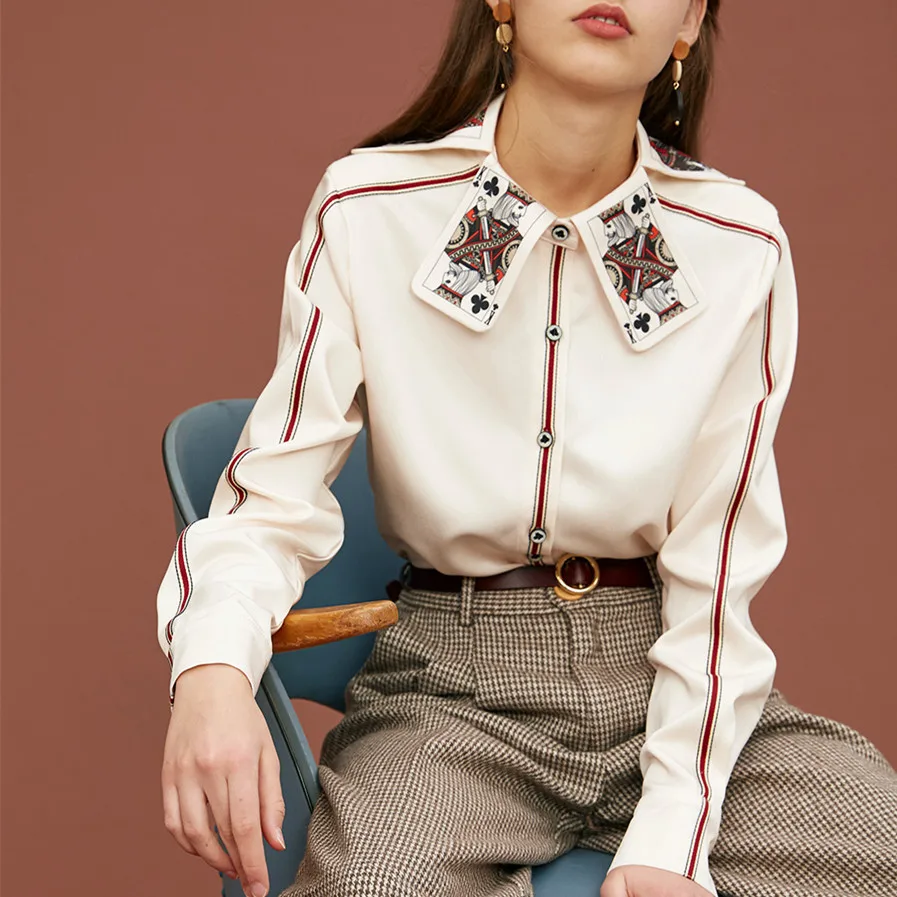 Women Blouse Shirt Female New Spring Special King Card Print Collar Shirts Cool Woman Tops Ladies Party Long Sleeve Shirts
Women Blouse Shirt Female New Spring Special King Card Print Collar Shirts Cool Woman Tops Ladies Party Long Sleeve Shirts