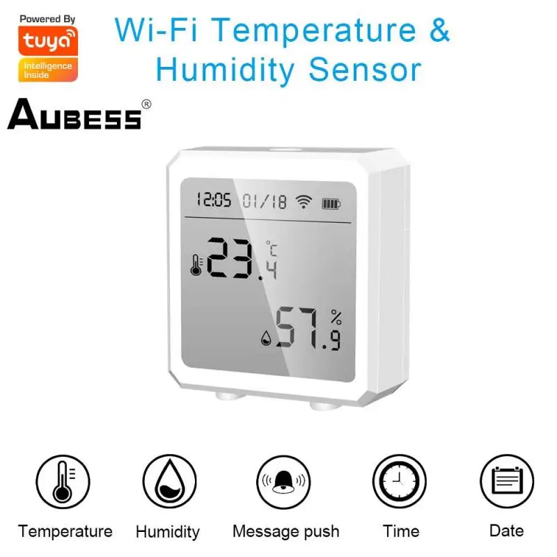 Aubess Wifi+Bluetooth Tuya Smart Temperature And Humidity Sensor Can Be Connected To Hotspots With Alarm Function Support Smart
Aubess Wifi+Bluetooth Tuya Smart Temperature And Humidity Sensor Can Be Connected To Hotspots With Alarm Function Support Smart