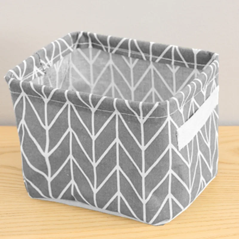 Cartoon Desktop Storage Basket Cute Grid Waterproof Organizer Cotton Linen Sundries Storage Box Cabinet Underwear Bag Homeuse