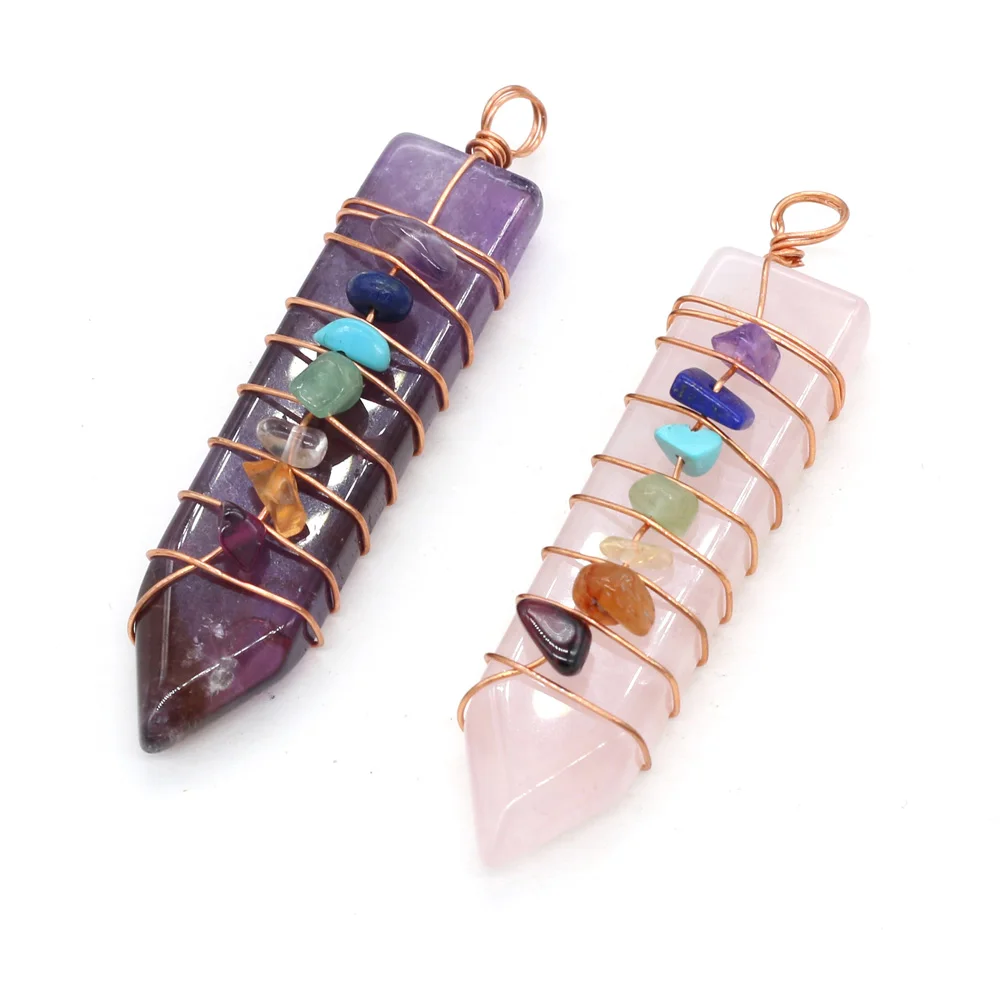 Natural Stone 7 Chakra Reiki Heal Pendant Charm Column Shape Rose Quartzs Amethysts for Earring Necklace Jewelry Making 14x60mm
Natural Stone 7 Chakra Reiki Heal Pendant Charm Column Shape Rose Quartzs Amethysts for Earring Necklace Jewelry Making 14x60mm
