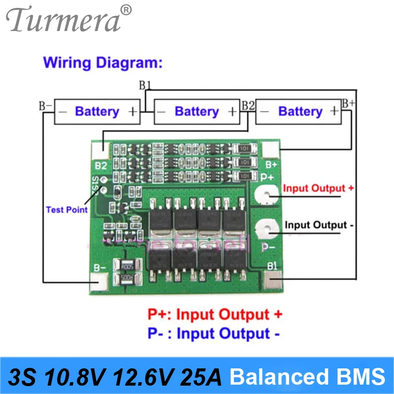 Защитная плата баланса литий-ионной батареи Turmera 3S 25A BMS для аккумулятора отвертки