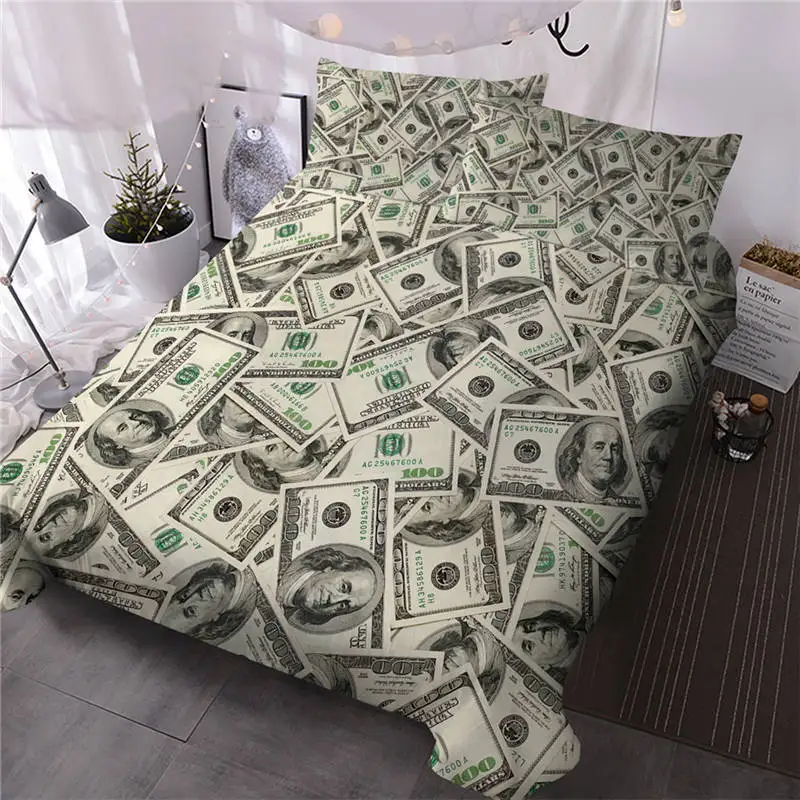 

BlessLiving 3D Modern Bedding Set Dollar Motif Printed Duvet Cover Vivid Comforter Cover 3 Pieces Money Pattern Bed Set Dropship