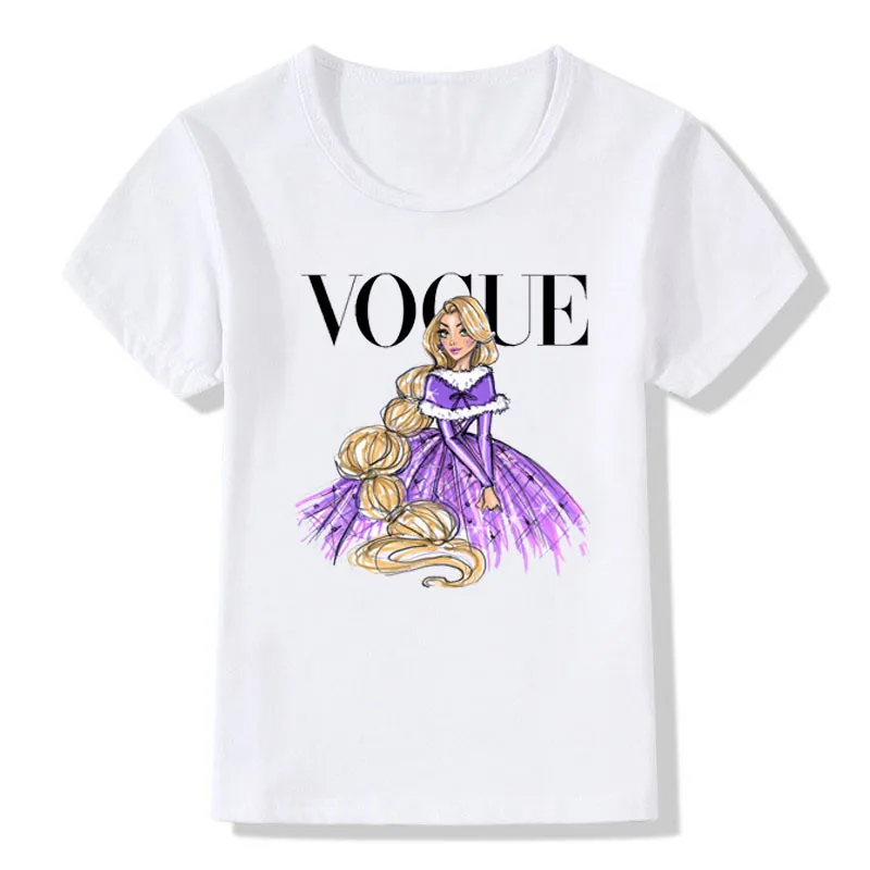 VOGUE Harajuku/Летняя Повседневная футболка с принтом принцессы 12 цветов для девочек