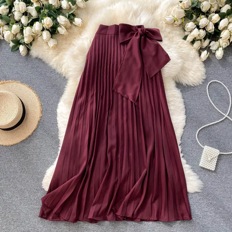 French Elegant Pleated Skirt Female Summer New Temperament All-match High Waist Bow Ladies Long A-line Skirt 7 Colors aq1063
French Elegant Pleated Skirt Female Summer New Temperament All-match High Waist Bow Ladies Long A-line Skirt 7 Colors aq1063
