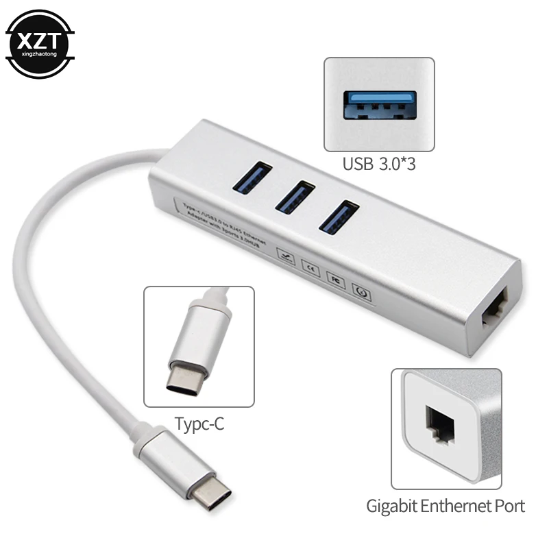 Адаптер Ethernet 3 порта USB C адаптер RJ45 Lan сетевая карта Gigabit Internet для Macbook Pro Android Type Hub |