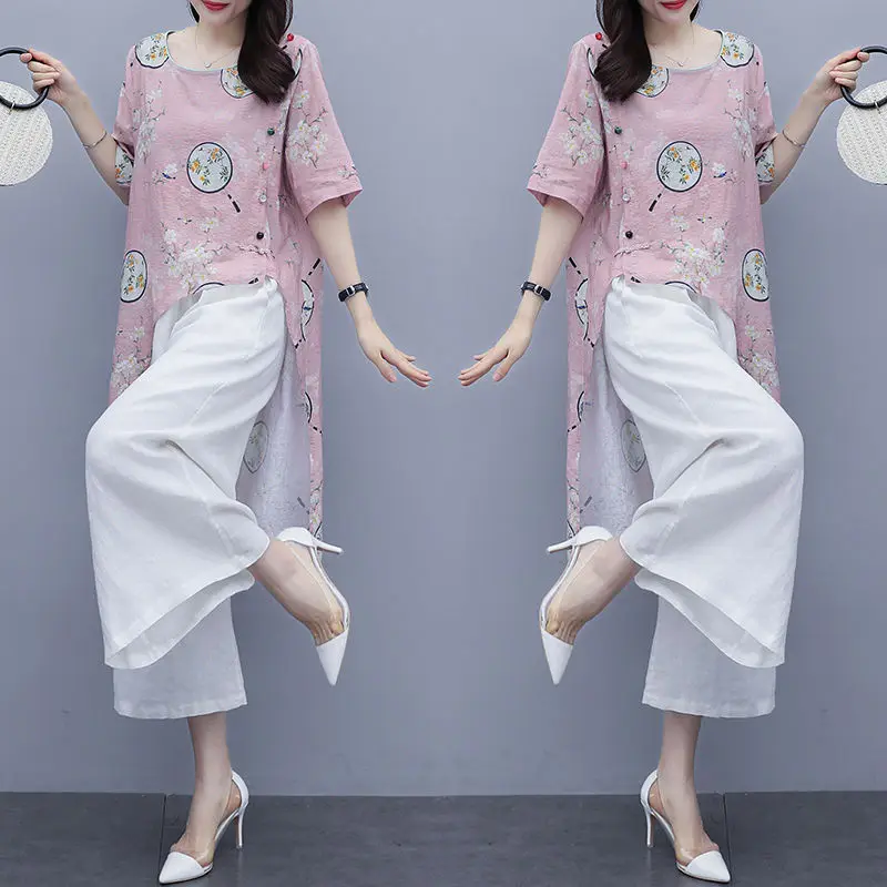 Women 2021 Summer New Fashion 2 Piece Suits Female O-neck Printed Tops Ladies Loose Casual Wide-leg Pants Sets K74
Women 2021 Summer New Fashion 2 Piece Suits Female O-neck Printed Tops Ladies Loose Casual Wide-leg Pants Sets K74