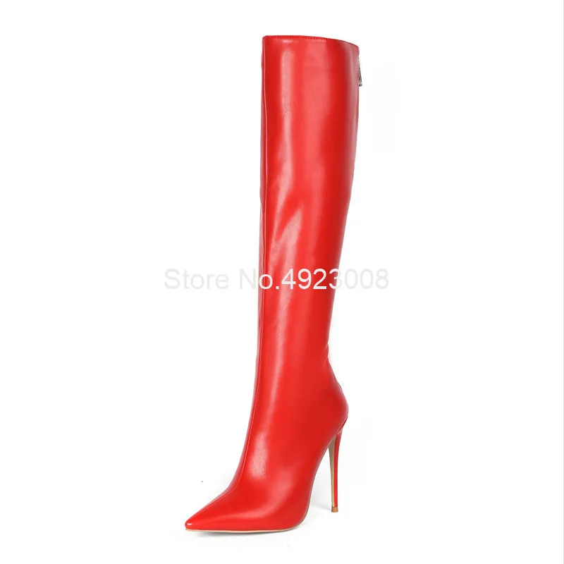 Женские сапоги для верховой езды ботинки с мехом на тонком каблуке 12 см красные