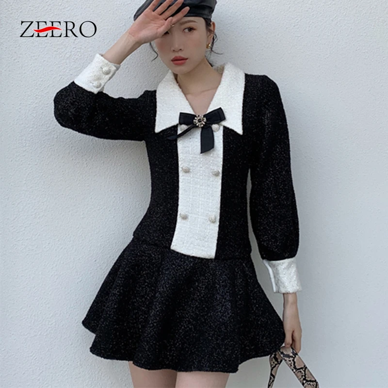 Autumn Winter Female Splicing Lapel Bow Lantern Sleeve Double Breasted Dress for Women Office Style Black Pleated Mini Dresses
Autumn Winter Female Splicing Lapel Bow Lantern Sleeve Double Breasted Dress for Women Office Style Black Pleated Mini Dresses