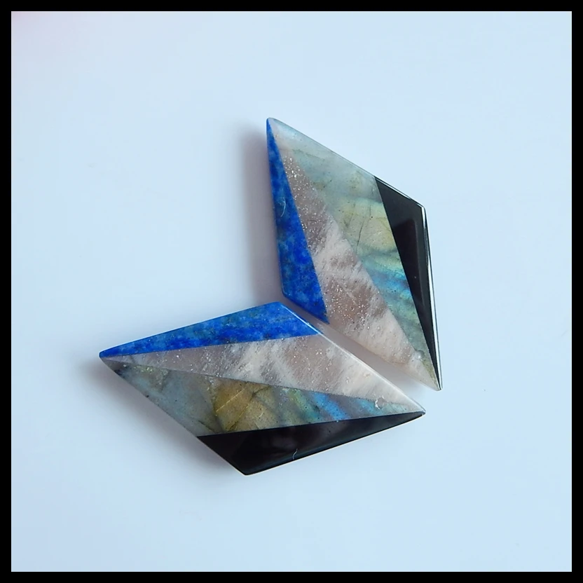 Jewelry accessories Labradorite,Obsidian,Sun Stone,Lapis Lazuli intarsia Fashion Woman Semiprecious Earrings 33x20x4mm,6.8g
Jewelry accessories Labradorite,Obsidian,Sun Stone,Lapis Lazuli intarsia Fashion Woman Semiprecious Earrings 33x20x4mm,6.8g