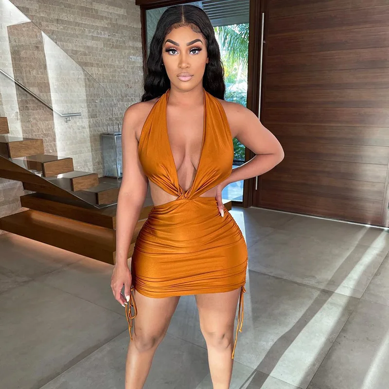 Summer Women'S Dress 2021 Halter Sexy Party Bodycon Dresses Mini Strappy Hollow Out V Neck Sundress Drawstring Fashion Clothing
Summer Women'S Dress 2021 Halter Sexy Party Bodycon Dresses Mini Strappy Hollow Out V Neck Sundress Drawstring Fashion Clothing