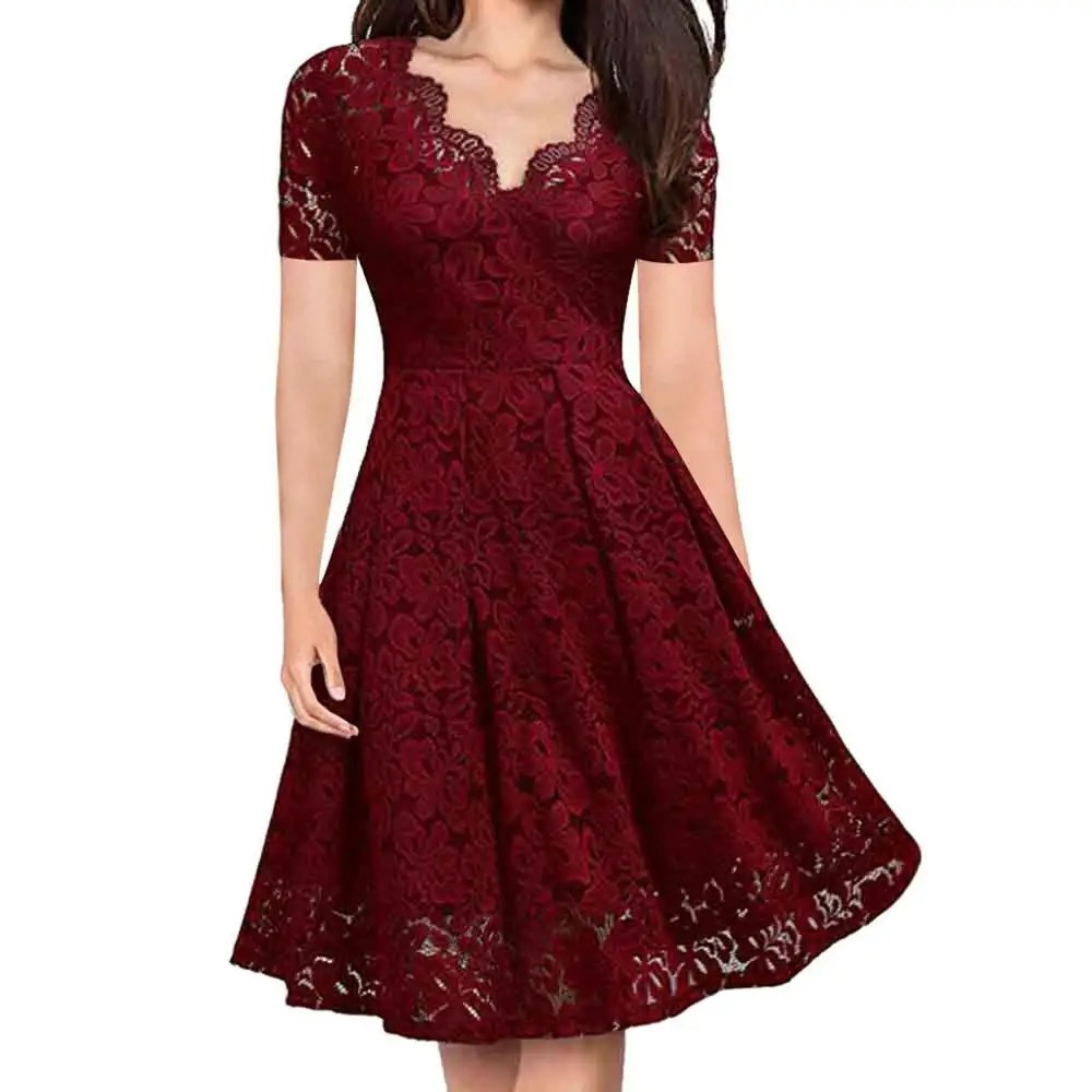 Women V-Neck Short Sleeve Lace Elegant Formal Evening Party Cocktail Dress Dress
Women V-Neck Short Sleeve Lace Elegant Formal Evening Party Cocktail Dress Dress