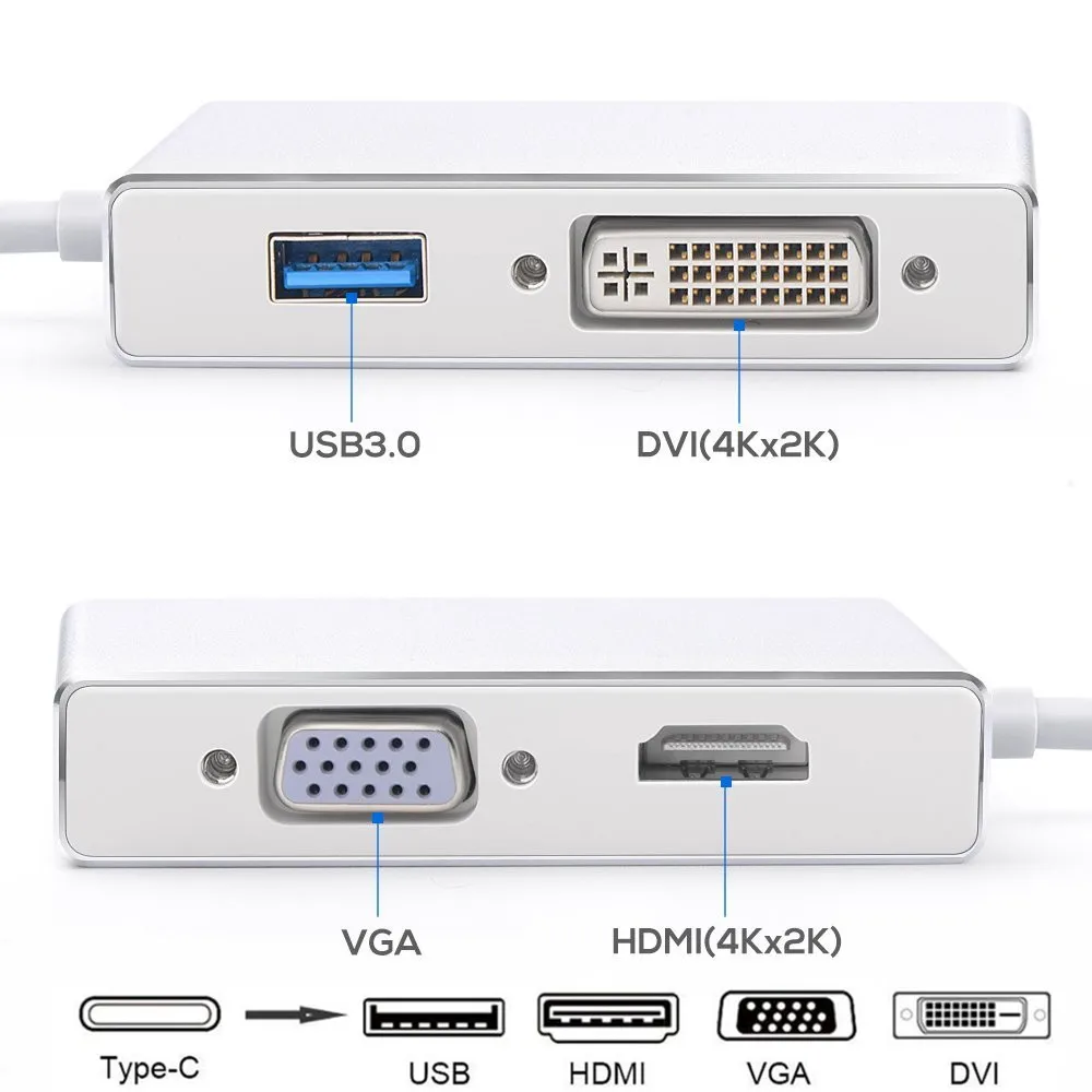 USB-концентратор Тип C на VGA DVI USB 3 0 4k HDMI-совместимый адаптер кабель для ноутбука Apple