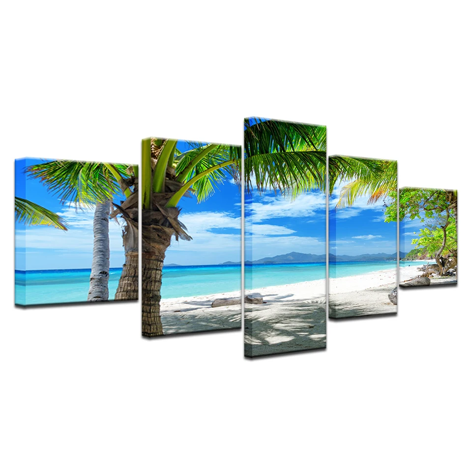 

HD Printed 5 Piece Canvas Art Maldives Islands palm tree ocean Painting Wall Pictures for Living Room Decor Modular