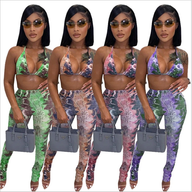 Snake Skin Printed Two Piece Set Backless Halter Crop Top And Pants Matching Sets Tight Fit Bodycon Bandage Outfits For Women
Snake Skin Printed Two Piece Set Backless Halter Crop Top And Pants Matching Sets Tight Fit Bodycon Bandage Outfits For Women