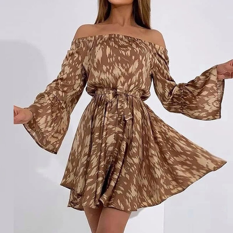 Women Dresses Off Shoulder Elastic Flare Long Sleeve A-Line Dresses Slash Neck Belted Dresses Spring Autumn
Women Dresses Off Shoulder Elastic Flare Long Sleeve A-Line Dresses Slash Neck Belted Dresses Spring Autumn