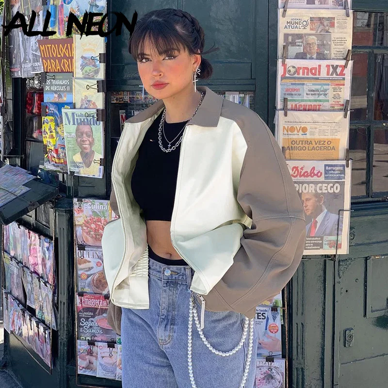 ALLNeon Streetwear Y2K Vintage Patchwork PU Leather Jackets Retro 90s Aesthetics Zip Up Oversized Long Sleeve Coats with Pockets
ALLNeon Streetwear Y2K Vintage Patchwork PU Leather Jackets Retro 90s Aesthetics Zip Up Oversized Long Sleeve Coats with Pockets