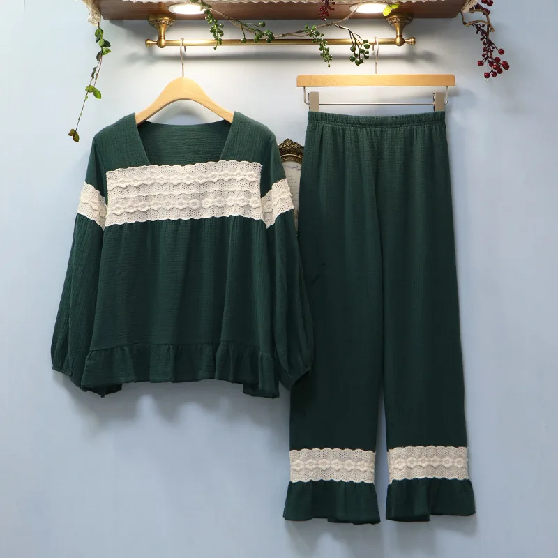 Japanese Style Pajamas Set Female Leisure Comfortable Pure Cotton Night Wear Suit Vintage Elegant Lace Flowers Night Dress Suit
Japanese Style Pajamas Set Female Leisure Comfortable Pure Cotton Night Wear Suit Vintage Elegant Lace Flowers Night Dress Suit