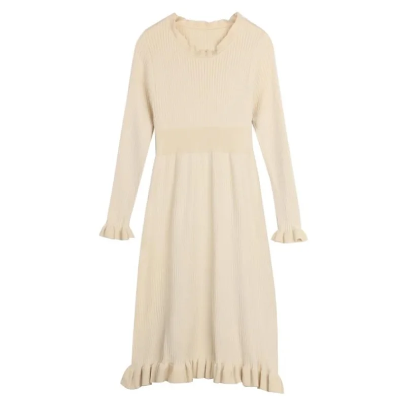 Gentle Knitting Slim Women Sweater Dress Fashion Sweety Ruffles Flare Sleeve Base Elegant Solid Color Lady Inside Maxi Dresses
Gentle Knitting Slim Women Sweater Dress Fashion Sweety Ruffles Flare Sleeve Base Elegant Solid Color Lady Inside Maxi Dresses