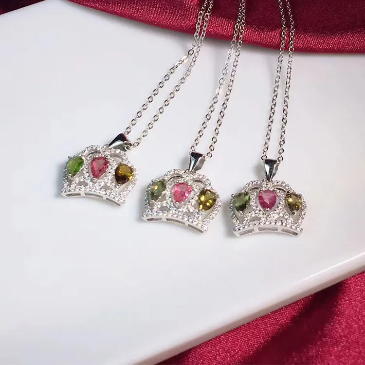 Natural Tourmaline Crown Pendant 925 Silver Inlaid Colorful Tourmaline Pendant Necklace Women Fashion Jewelry Wholesale
Natural Tourmaline Crown Pendant 925 Silver Inlaid Colorful Tourmaline Pendant Necklace Women Fashion Jewelry Wholesale