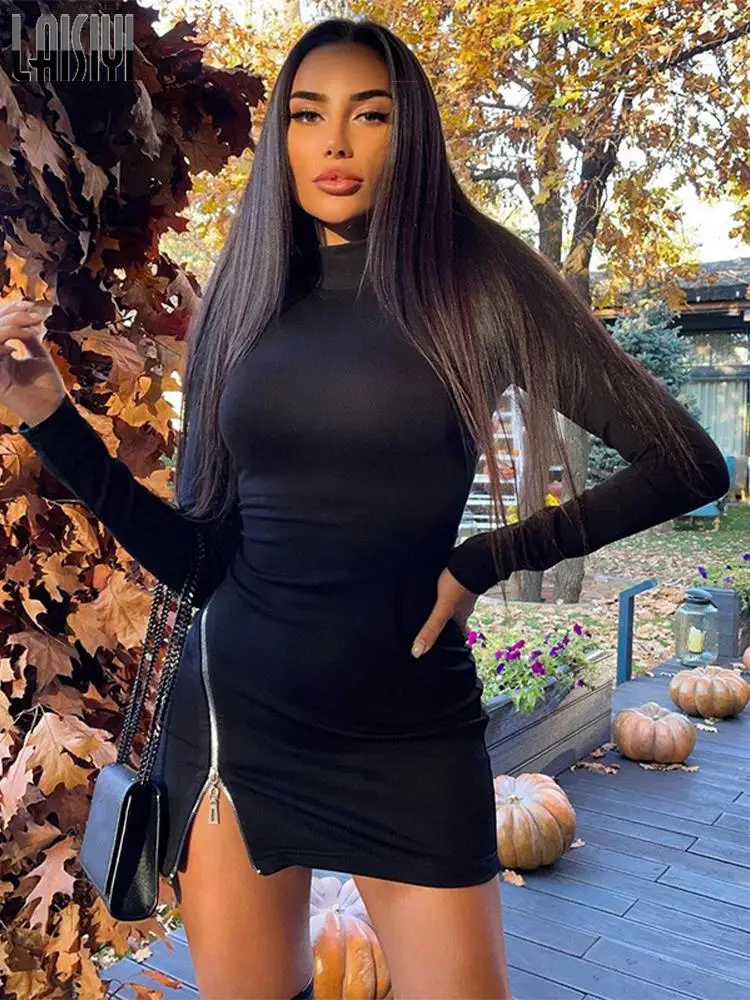 2022 Spring Zip Up Slit Mini Dress Polyester Casual Chic Long Sleeve Bodycon Dresses Skinny Black Slim Dress Fashion Outfits New
2022 Spring Zip Up Slit Mini Dress Polyester Casual Chic Long Sleeve Bodycon Dresses Skinny Black Slim Dress Fashion Outfits New
