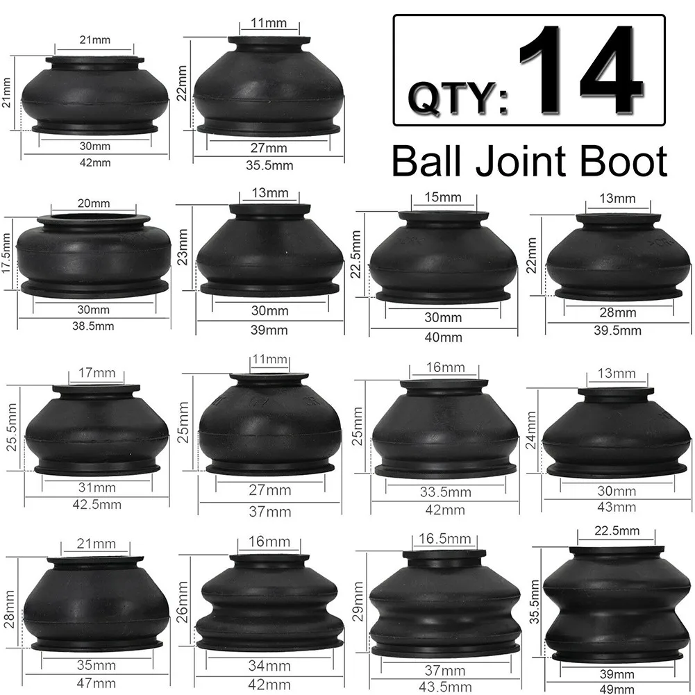 14pcs Universal Multipack Ball Joint Rubber Dust Boot Covers Track Rod End Set Kit Car Dust Boot Covers Accessories
14pcs Universal Multipack Ball Joint Rubber Dust Boot Covers Track Rod End Set Kit Car Dust Boot Covers Accessories