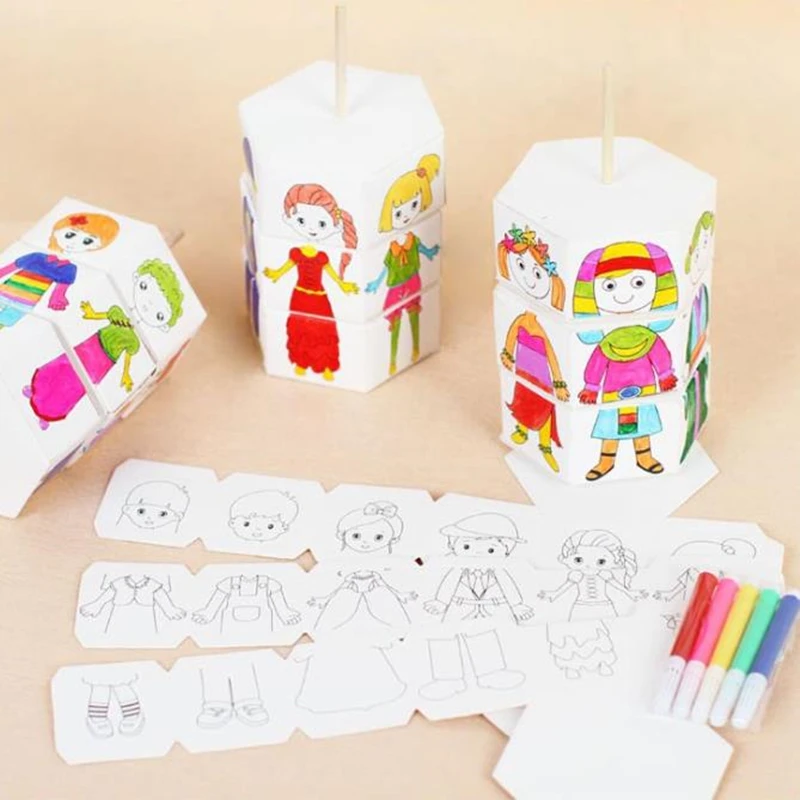 Kids Rotary DIY Toys Paper Color Matching Change Clothes Doll Creative Handcraft Puzzle Kindergarten Craft Toys For Children 
Kids Rotary DIY Toys Paper Color Matching Change Clothes Doll Creative Handcraft Puzzle Kindergarten Craft Toys For Children
