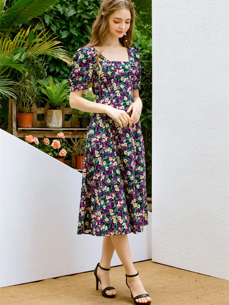 Dress Temperament Gentle Wind Design Niche Floral Generous Collar Bow Halter Puff Sleeve A-line Skirt 
Dress Temperament Gentle Wind Design Niche Floral Generous Collar Bow Halter Puff Sleeve A-line Skirt